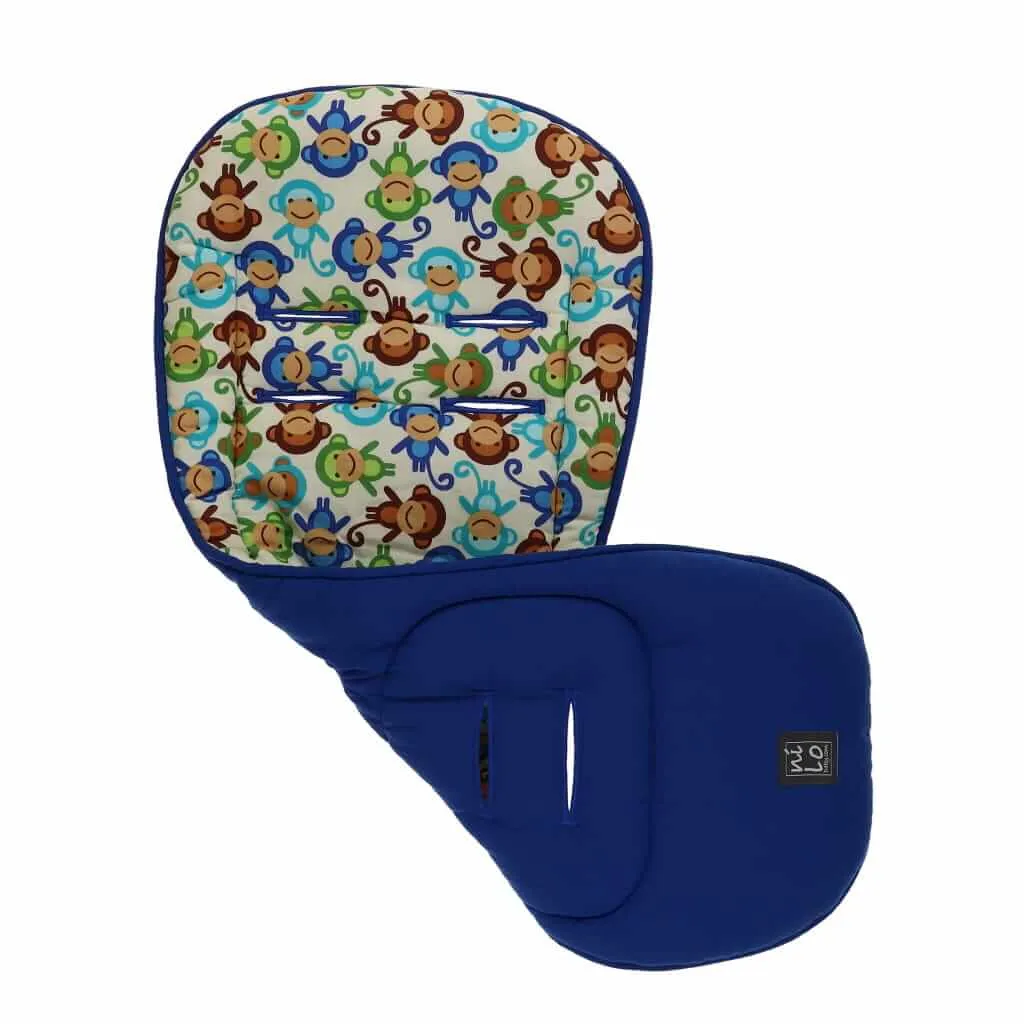 NLO Long Stroller Mat Monkeys Blue