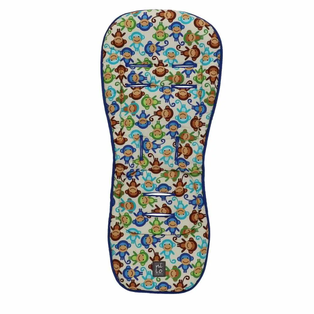 NLO Long Stroller Mat Monkeys Blue